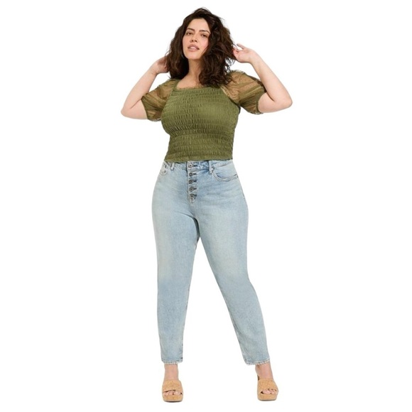 NWT Women’s Plus Torrid Olive Green Dot Mesh Square Neck Crop Top Size 5X | 3072 - Picture 7 of 11